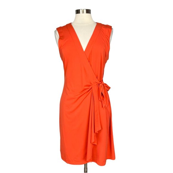 BCBGMaxAzria Womens Sleeveless Wrap Mini Dress Red Clay Orange size Large - Picture 2 of 14